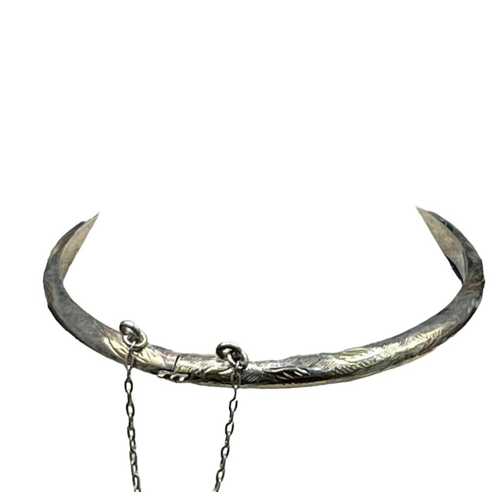 925 Sterling Silver Vintage Floral Vine Motif Hinge Bangle Bracelet Gold
